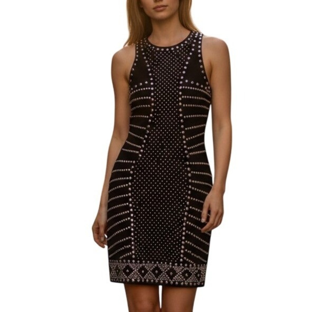 B. Darlin Studded Bodycon Mini Dress Women 7/8 Black Silver Studs